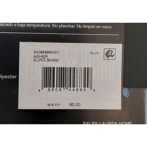 Ralph Lauren ASHER Blue Cotton Poly Fiberfill Quilted European Euro Pillow Sham - Picture 8 of 8